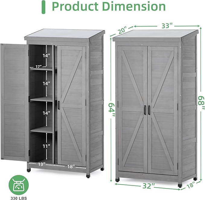 68'' Outdoor Storage Cabinet, Wooden Garden Tool Cabinet - Image 3