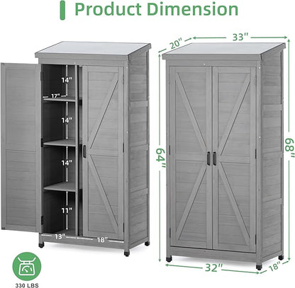 68'' Outdoor Storage Cabinet, Wooden Garden Tool Cabinet - Image 3