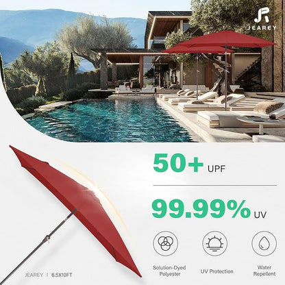 JEAREY 6.5x10 ft Rectangular Patio Umbrellas Rectangle Outdoor Umbrella - Image 5