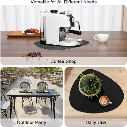 Placemats and Coasters, Washable Reversible Placemats Round Faux Leather Wipeable Place Mats Non Slip Heat Resistant Indoor Outdoor Table Mats (Set of 6, Gray Black)