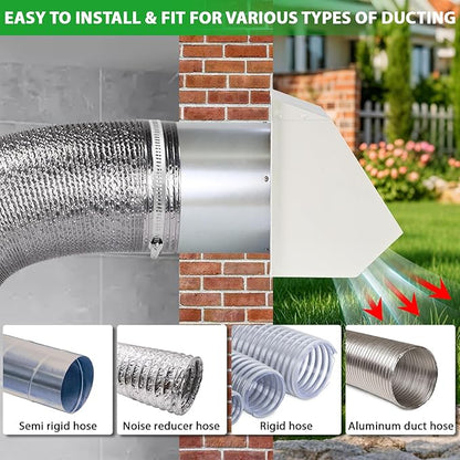 6 Inch Hooded Wall Vent with Screen and Damper,Wall Exhaust Vent Cover Cap,Dryer Vent Cover Outside,Exterior Wall Vent Hood Outlet Air Vent for Kitchen Range Hood Air Ventilation,Galvanized Steel,Whit