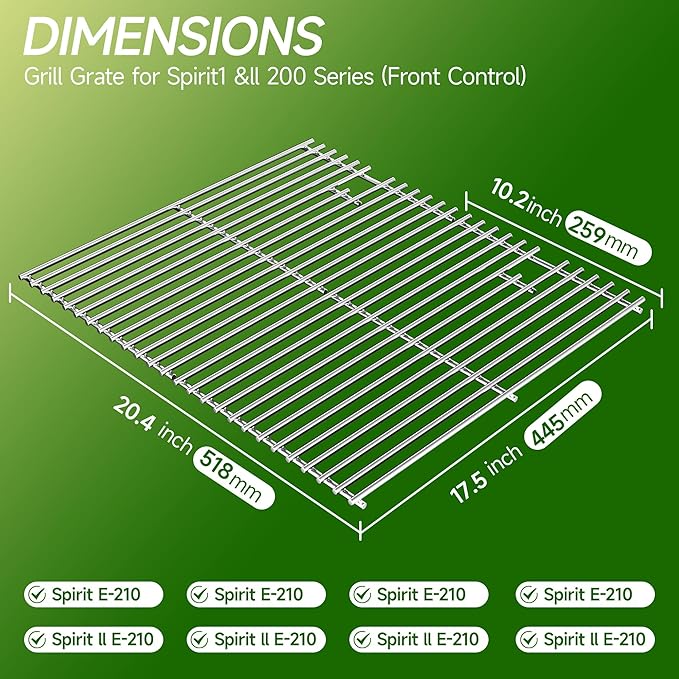 17.5 inch Grill Cooking Grates for Weber Spirit E210 E-220 S210 S-220 Spirit 200&Spirit II 200 Series Gas Grills with Front Control, Stainless Steel Grates Replacement Parts for Weber 7637 Gas Grills