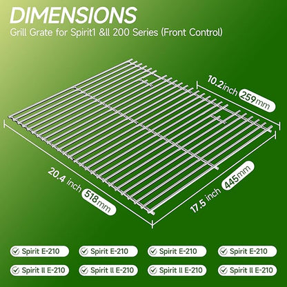17.5 inch Grill Cooking Grates for Weber Spirit E210 E-220 S210 S-220 Spirit 200&Spirit II 200 Series Gas Grills with Front Control, Stainless Steel Grates Replacement Parts for Weber 7637 Gas Grills