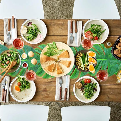 12 Pcs Palm Leaves Table Runners 72 Inch, Artificial Tropical Palm Leaves Table Runner Faux Leaf Table Cloth for Wedding Hawaiian Luau Theme Party Supply Summer Table Wall Decorations