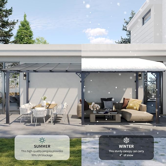16'X10' Lean to Gazebo Pergola Patio Gazebos Pergolas Outdoor | Wall Mounted - Image 6
