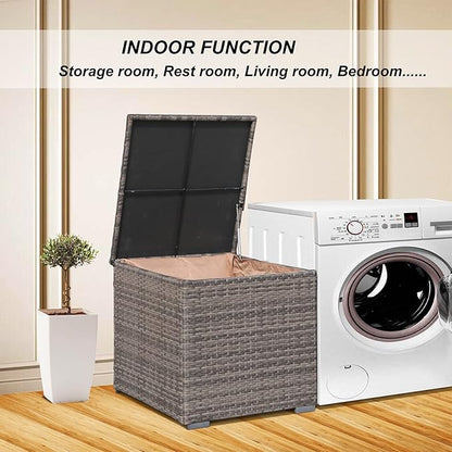 Super Patio Outdoor Patio Storage Box Waterproof, Wicker Storage Bin Deck Box for Cushions, Garden Tools, 88 Gallon, Gray