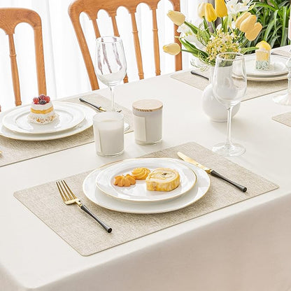 Romanstile Vinyl Placemats Set of 12-12 X 17 Inch - Heat Resistant Place Mats 100% Waterproof Oilproof Wipeable Reversible Faux Leather Table Mats for Kitchen, Dining, Party, Outdoor, Beige