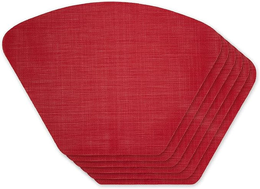 DII PVC Tabletop Collection Woven Indoor/Outdoor, Wedge Placemat Set, Tango Red, 6 Piece