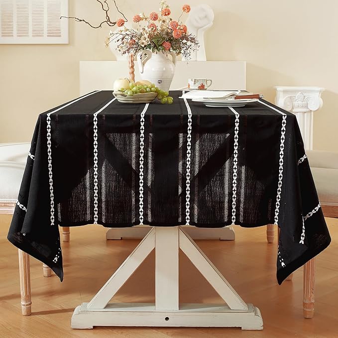 Chassic 60 x 60 inches Farmhouse Style Linen tablecloths, Wrinkle Resistant Washable Dining Room Table Cloths for Square Tables - Hemstitch Black