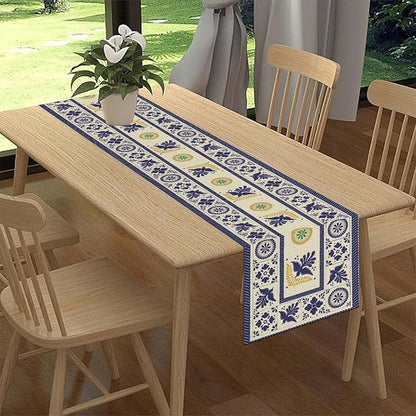 Mexican Table Runner, Blue Floral Birds Mexico Talavera Ceramic Dia De Los Muertos Coffee Table Center Decor for Family Home Kitchen and Dining Farmhouse Indoor Outdoor Table Decorations, 13" X 108"