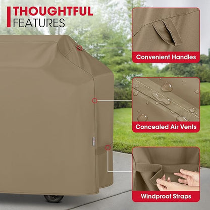Unicook 55 Inch Grill Cover, Outdoor Heavy Duty Waterproof BBQ Cover for Weber Charbroil Nexgrill Charcoal/Gas Grills, Fade Resistant Material with Sealed Seam, All-Season Protection, Neutral Taupe