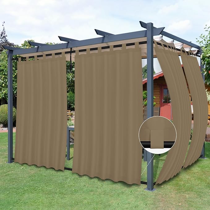 Easy-Going Outdoor Patio Curtains 2 Panels, 54x120 inch, Khaki | Privacy by Easy-Going