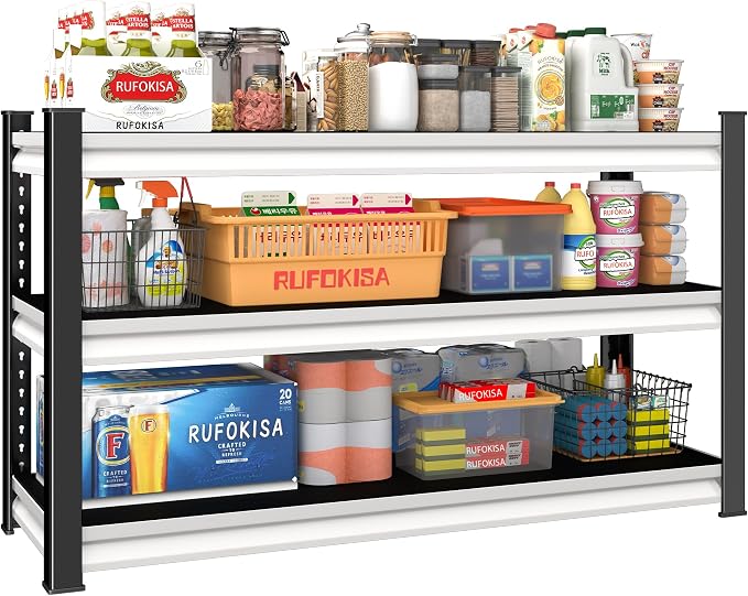 3-Tier Garage Shelving Heavy Duty, 1600lbs Load Capacity Utility Rack Shelves & by Rufokisa