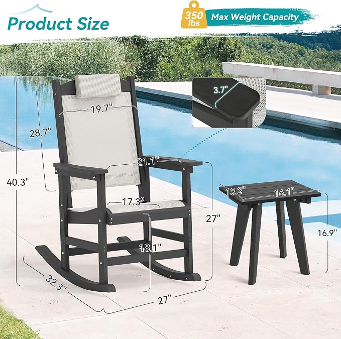 3-Piece Outdoor Rocking Chair Set, HDPE Patio Rocking Chair - Image 2