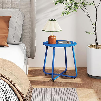 HollyHOME Round Metal Side Table, Rust-Resistant Patio Small Plant Stand, Outdoor 17.32'' Portable End Table for Balconies, Gardens, Living Rooms and Bedrooms, SkyBlue