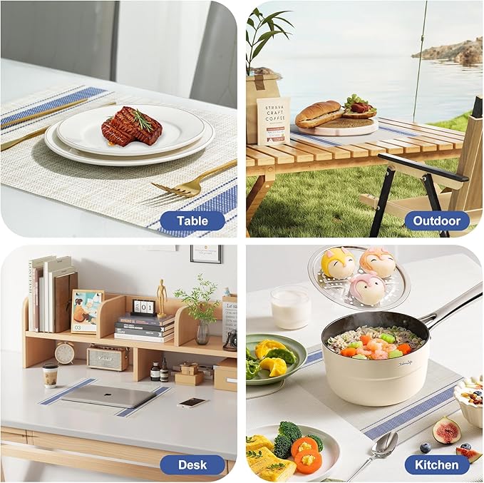 Placemats Set of 12，Non-Slip PVC Weave Table Mats Easy to Clean，Heat Resistant Place Mats for Kitchen Dining Table Decoration Indoor Outdoor，Khaki Blue