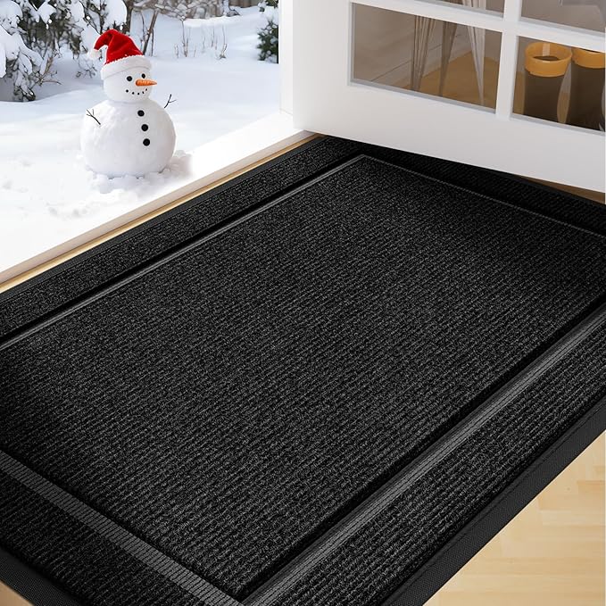 Large Front Door Mat Outside Entrance Indoor Doormat, 36" x 24" Outdoor Mats For Patio Waterproof, Outdoor Door Mats For Outside Entry, Indoor Rugs for Entryway, Sturdy Natural Rubber Entry Mat, Black