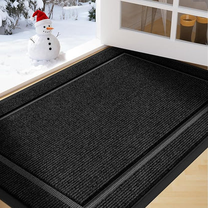 Large Front Door Mat Outside Entrance Indoor Doormat, 36" x 24" Outdoor Mats For Patio Waterproof, Outdoor Door Mats For Outside Entry, Indoor Rugs for Entryway, Sturdy Natural Rubber Entry Mat, Black