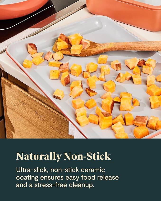 Caraway Non-Stick Ceramic Baking Sheet Duo - Naturally Slick Ceramic Coating - Non-Toxic, PTFE & PFOA Free - 18 x 13" Large & 15 x 10" Medium - Perracotta