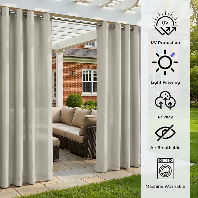 Set of 6 Outdoor Curtains for Patio Waterproof, Breathable Grommet Panels for - Image 4
