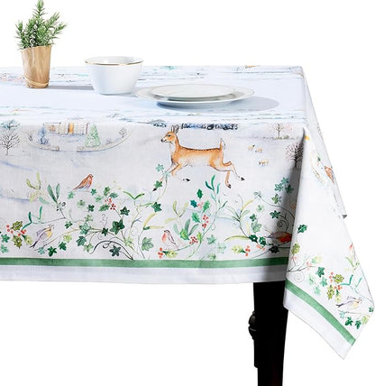 Maison d' Hermine Table Cloth Rectangle Table 100% Cotton 60 x 108 Inches Fall Tablecloth Reusable Everyday Use for Thanksgiving Christmas Decorations Dining Farmhouse Party (Snowy World)