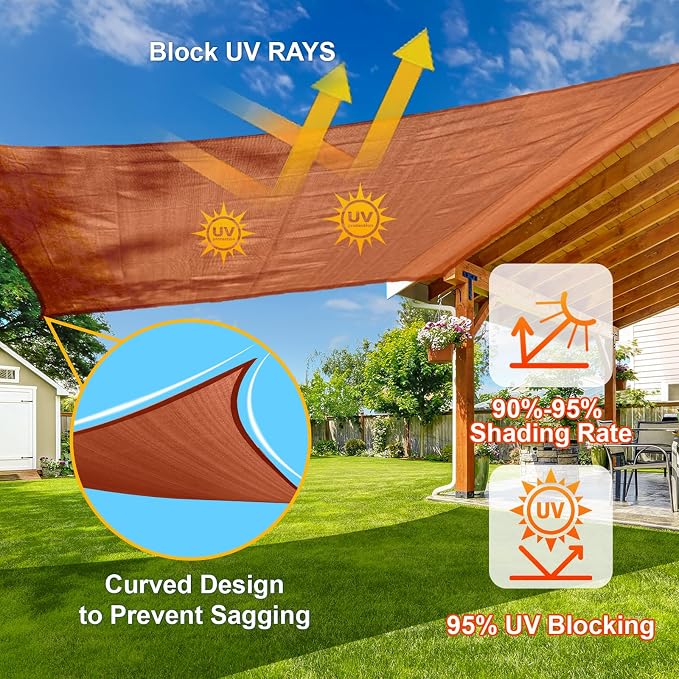 Sun Shade Sail 13'x15' Terra Red Rectangle Custom Size | 95% UV Block, Cooling - Image 4