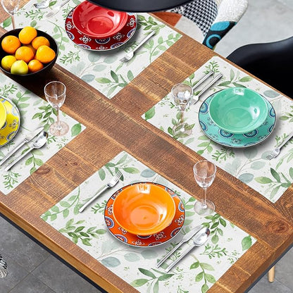 Giwawa Leaf Spring Placemats Set of 4 Sage Green Eucalyptus Leaves Linen Non Slip Place Mat Watercolor Summer Botanical Rustic Farmhouse Kitchen Decorations 12x18 Inch for Home Dining Table Party