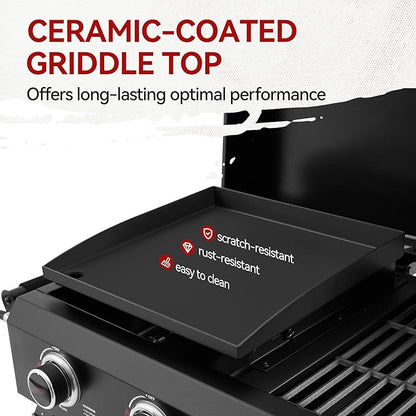 Royal Gourmet GD4002TP 4 Burner Propane Gas Grill and Griddle Combo with Hood, 2-in-1 Portable Grill Griddle Combo with 40,000 BTUs Output for Camping, Tailgating, Backyard, Black