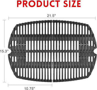 GGC 7645 7583 Grill Grates for Weber Q220 Q200 Q2000 Q2400 Q260 Gas Grills, 21.5" x 15.3" Cast Iron Cooking Grates for Weber 396000 396001 53060001, 2PCS Replacement Parts for Weber Baby Q