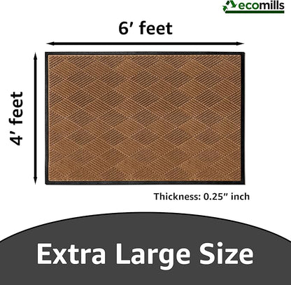 Ecomills Deluxe Diamond Entrance Door Mat, XX-Large Heavy Duty Absorbent Rubber Rug, Brown, 4’ X 6’ feet