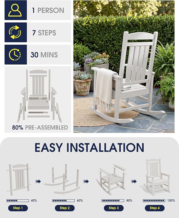 Oversized Outdoor Rocking Chairs Set of 4, HDPE Porch Rocker - Image 7