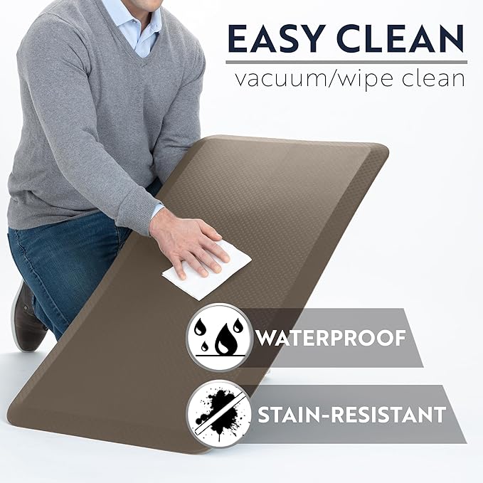 KANGAROO Thick Ergonomic Anti Fatigue Mats for Kitchen Floor, 58x20, Cushioned Standing Office Desk Mat, Waterproof Scratch Resistant Topside, Supportive All Day Comfort Padded Foam Rugs, Cappuccino