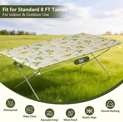 Rectangle Picnic Table Cloth, Elastic Waterproof Fitted Vinyl Tablecloths for 8 Foot Tables, Wipeable Flannel Backed Table Covers for Dining, Camping, Outdoor(Magpie,30"x96")