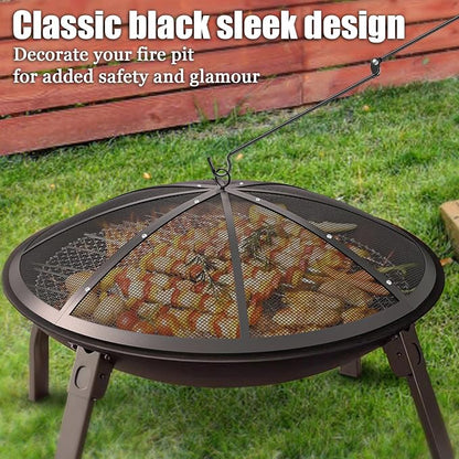 Fire Pit Spark Screen, 27Inch Fire Pit Lid Outdoor with Handle & Poker, Heavy-Duty Mesh Firepit Cove with 12 Reinforced Bars for Backyard/Beach/RV Camping