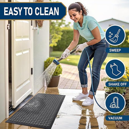 Smiry Front Door Mat Outside Entrance, Heavy Duty Natural Rubber Doormat, Non Slip, Trap Dirt and Moisture, Easy Clean, Low Profile Welcome Floor Mats for Indoor Outdoor Entry, 47x23 Inch, Grey
