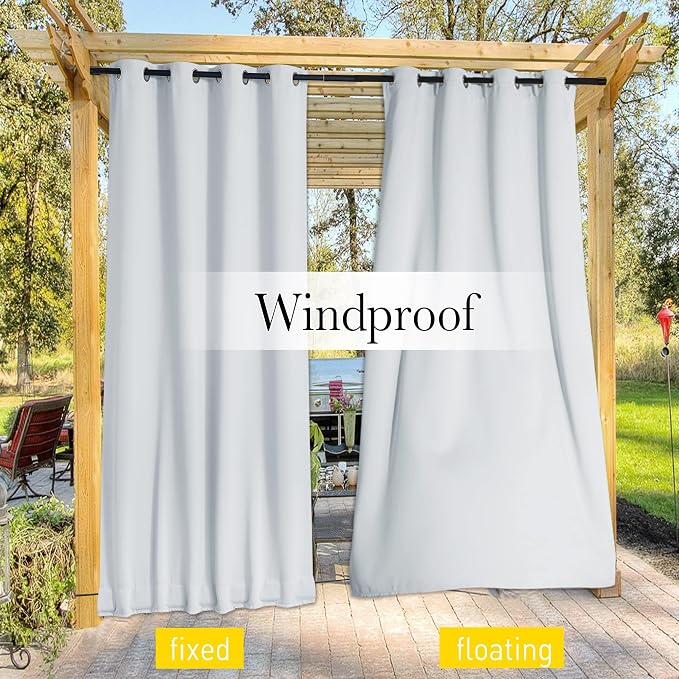 NICETOWN 2 Panels Outdoor Curtains Waterproof Bottom Fixed W46xL90 White | - Image 6