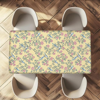 Rectangle Table Cloth Cover Waterproof Elastic Fitted Polyester Fitted Tablecloths for 6 Foot Tables for Indoor,Picnic, Camping, Outdoor （60" x 30"，Bird）
