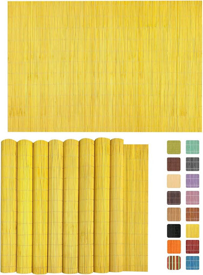 ANDSTAR Set of 8 Pcs Bamboo Placemats Natural Anti-Slip Bamboo Placemats Washable Heat-Resistant Table Mats for Dining Room and Kitchen（Yellow）