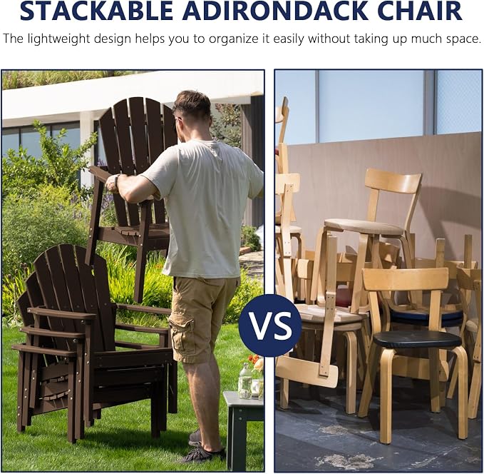 Compact Stackable Adirondack Chair, All Weather HDPE, Coffee | 26.3" Wide HDPE - Image 3