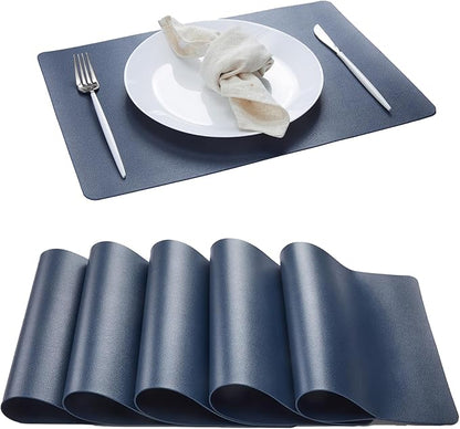 DOLOPL Placemats Set of 6, Wipeable Faux Leather Heat Resistant Place Mats - Anti Slip Table Place Mats, Washable Outdoor Tablemats for Kitchen Dining Room Table Decorations, Navy Blue