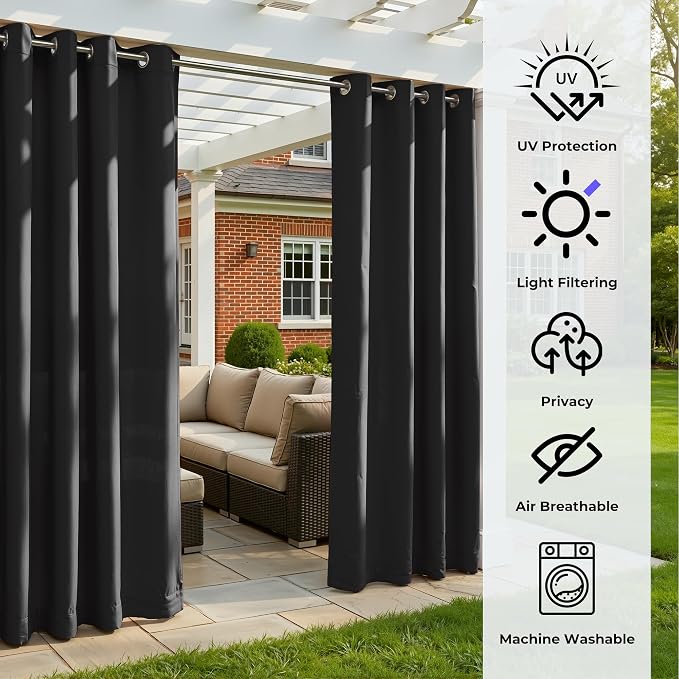 Set of 6 Outdoor Curtains for Patio Waterproof, Breathable Grommet Panels for - Image 4