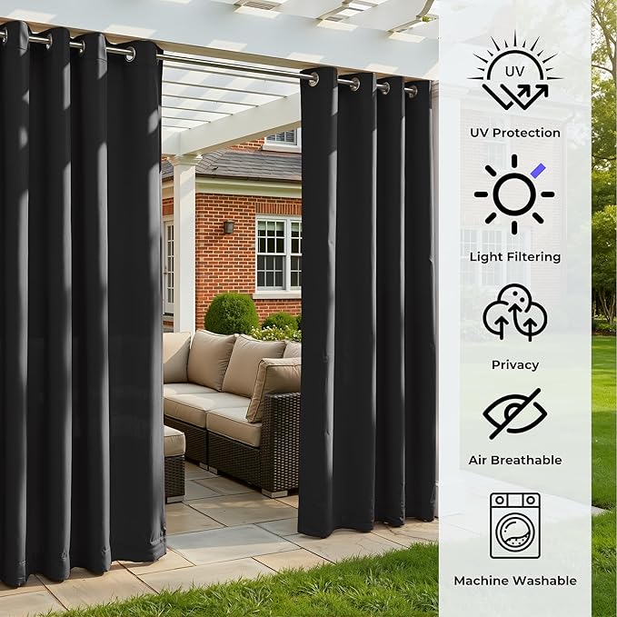 Set of 4 Outdoor Curtains for Patio Waterproof, Breathable Grommet Panels for - Image 4