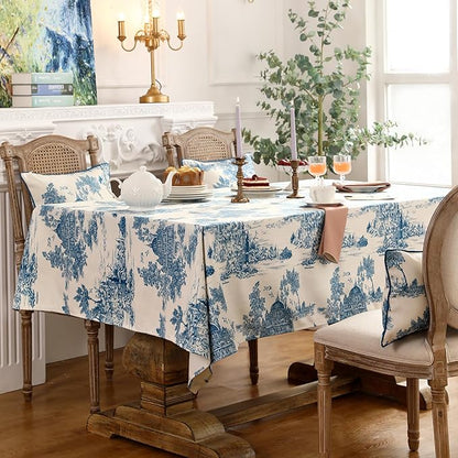 patdrea Designer Small Square Cyan Tablecloth,Vintage Linen with Ancient Castle and Manor Pattern Tablecloths,Table Cover Cloth Decor for Kitchen Dining Christmas,Thanksgiving,55"x55"-Lucerne a