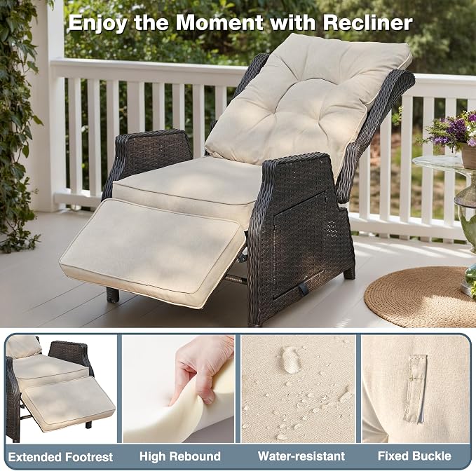 2 Pieces Outdoor Wicker Recliner - Image 4