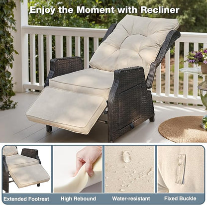 2 Pieces Outdoor Wicker Recliner - Image 4