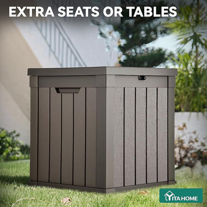 YITAHOME 51 Gallon Outdoor Storage Deck Box, Waterproof Resin Package Delivery and Storage Box with Lockable Lid for Patio Furniture Cushions, Pool Accessories, Garden Tools, Taupe