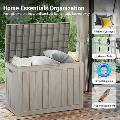Mars Villa 45 Gallon Outdoor Storage Box, Resin Deck Box Waterproof, Storage Chest for Outside Patio Furniture Cushions, Pool Supplies, Garden Tools, UV Resistant and Weatherproof, Greige