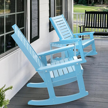 GREENVINES Outdoor Rocking Chairs Set, 2 Rockers w/ 1 Side Table, Arctic | - Image 6