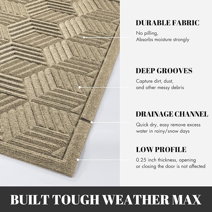 Yimobra Large Door Mat 47x24, All-Season Waterproof Outdoor Mats for Front Door Entrance with Drainage Holes, Heavy Duty Non-Slip Doormat for Garage Patio Entryway Indoor, Beige