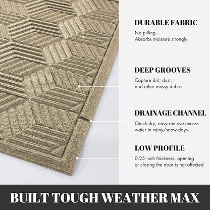 Yimobra Large Door Mat 47x24, All-Season Waterproof Outdoor Mats for Front Door Entrance with Drainage Holes, Heavy Duty Non-Slip Doormat for Garage Patio Entryway Indoor, Beige